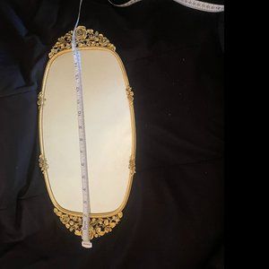 MATSON Vintage Rectangular Vanity Mirror Tray Ormolu Roses, 17" x 8"